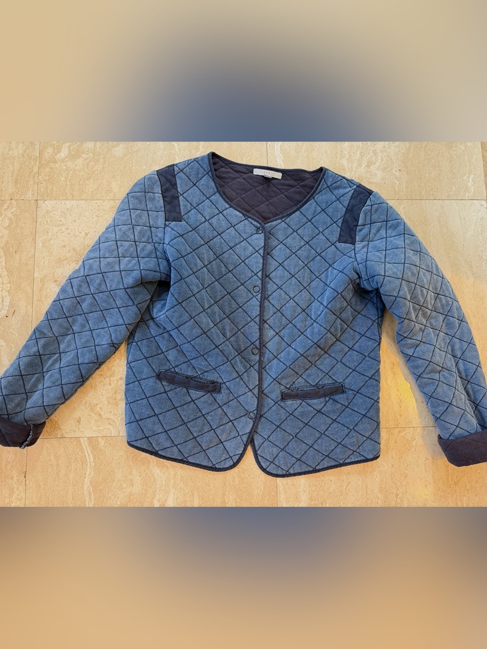 Esprit Quilted Blue Jacket with Navy Trim Y2K vintage sz 12